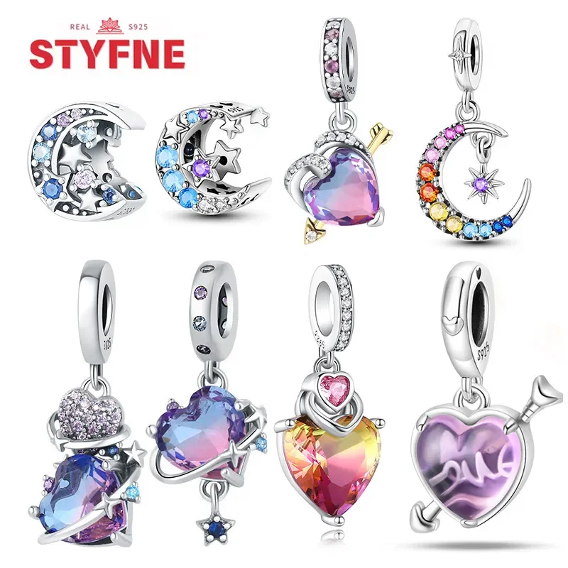 925 Sterling Silver Fantasy Colorful Heart Charm Planet Pendant Beads for Original Bracelet DIY Bead for Women Fine Jewelry Gift