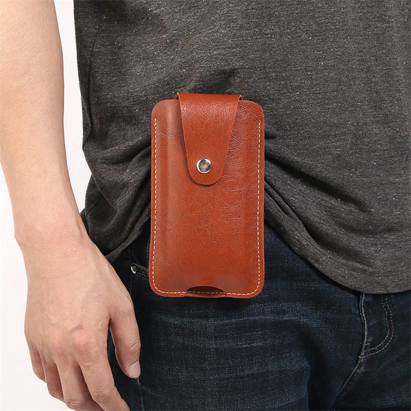 High Quality Leather Phone Waist Bag Pouch Hook Design Waist Pack Bag Retro Multifunctional Mobile Phone Belt Bag Buckle Bag