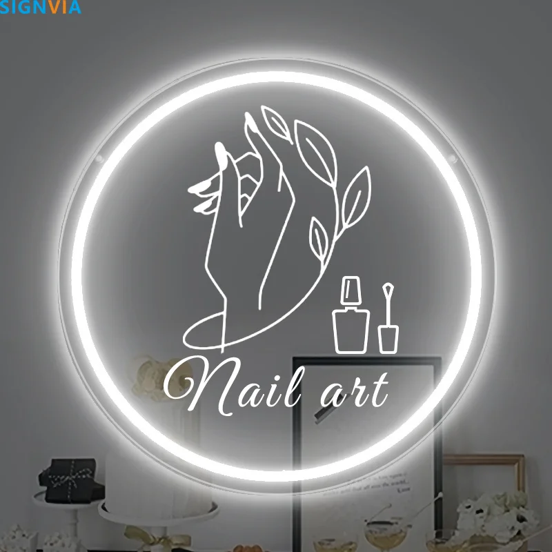 Custom Nail Art Neon Sign LED Night Light Personalized Text USB Powered Control Hand Leaf Design Ideal for Salons & Home Decor