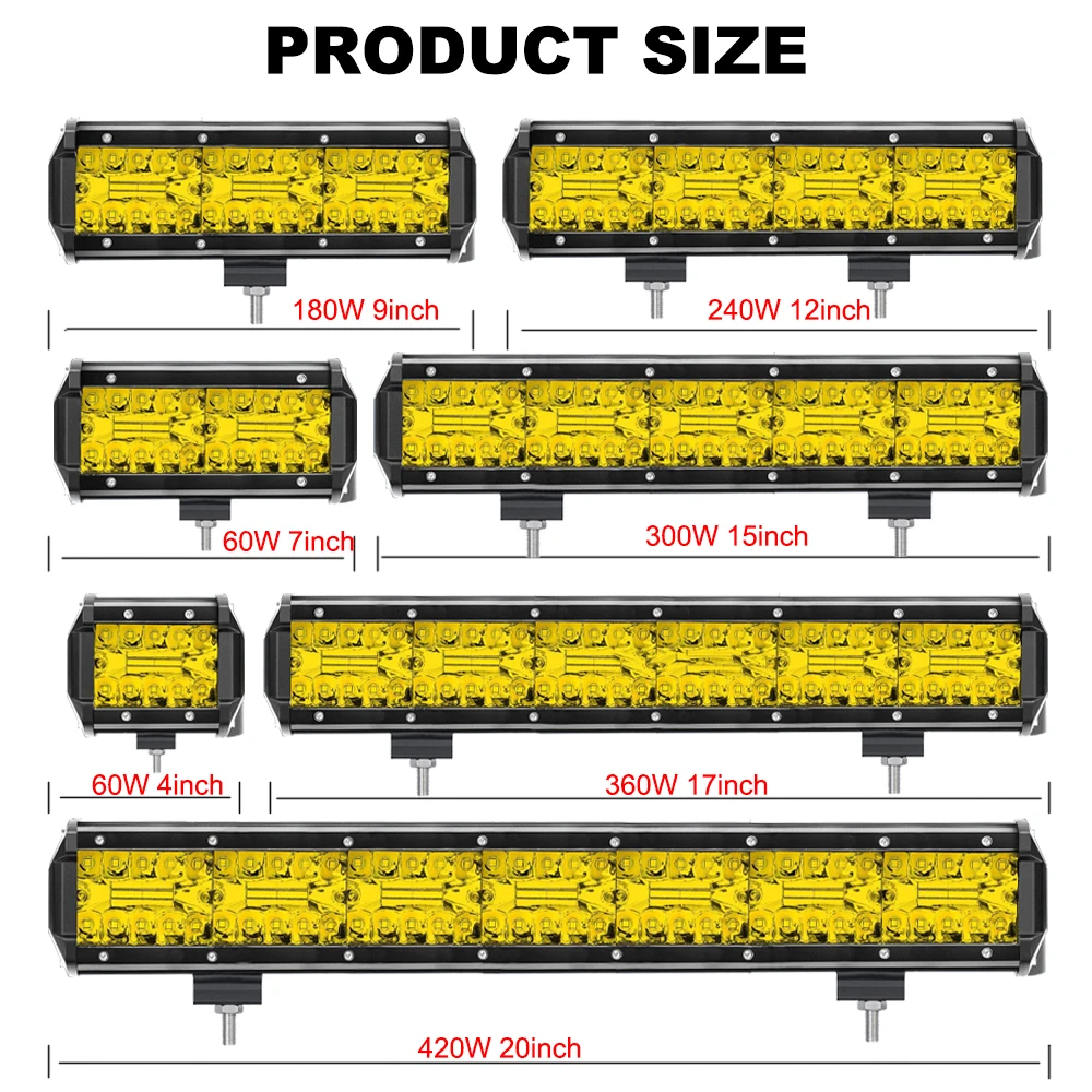 NLpearl Yellow Offroad LED Bar 4-20inch 12V 24V LED Light Bar for Car Turck Boat Tractor 4x4 Atv Spot Flood  LED Work Light Bar