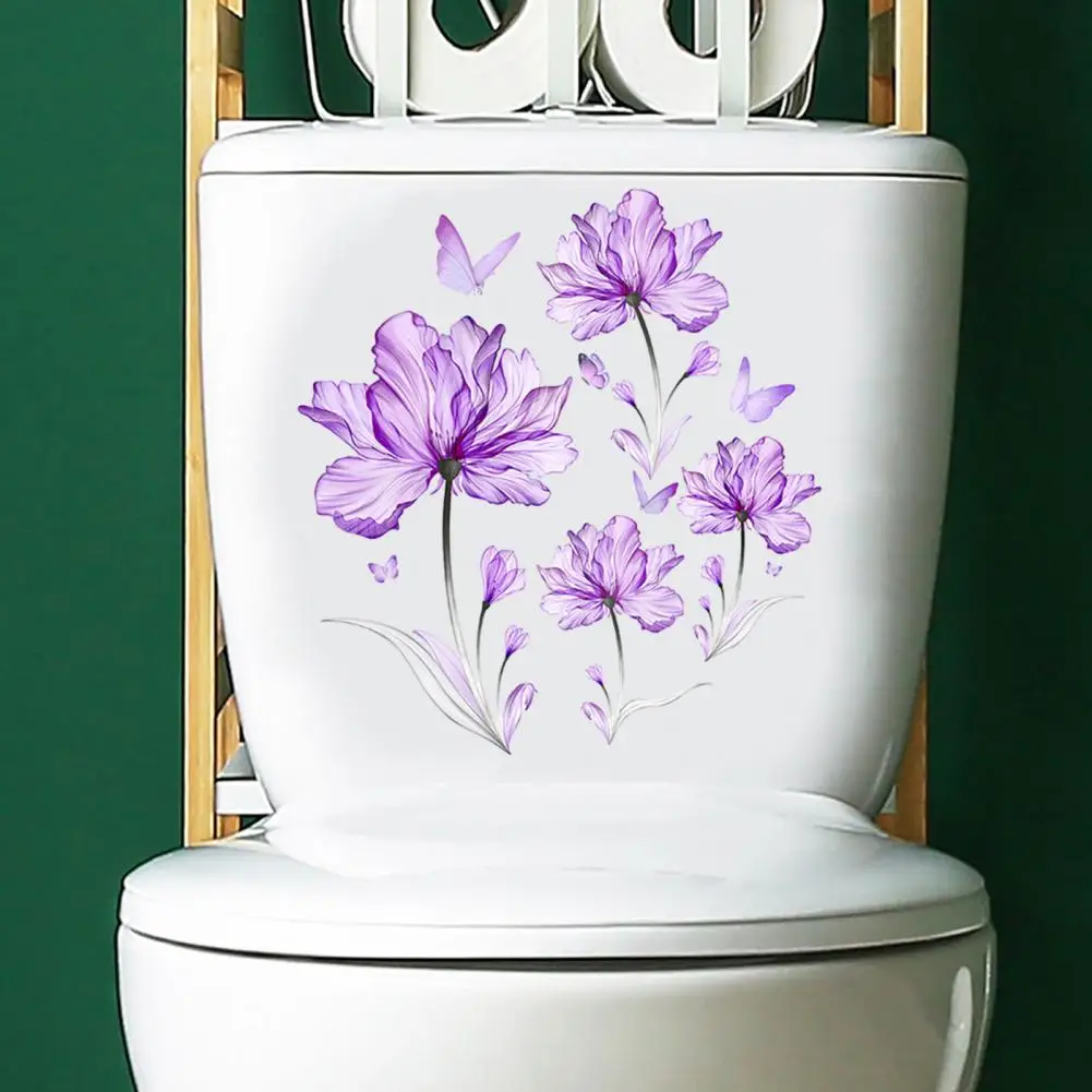 Floral Print Toilet Sticker Toilet Decals Vibrant Flower Sticker Long-lasting Waterproof Wall Decals for Home Bathroom