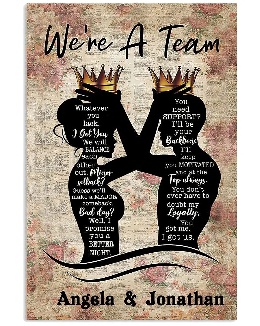 We Are A Team metal Board Sign Couples Wearing Crowns Vintage Wedding Posters Gifts For Lovers Room Decora Gifts For Weddin sign