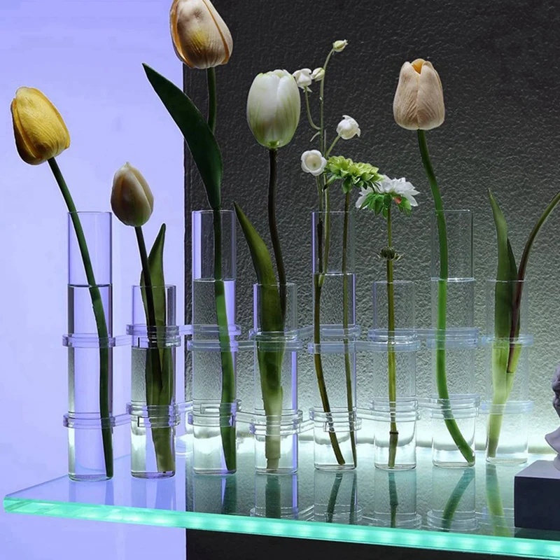 3X Hinged Flower Vase Different Heights Clear Cylinder Glass Test Tube Propagation Station, For Of Indoor Decor