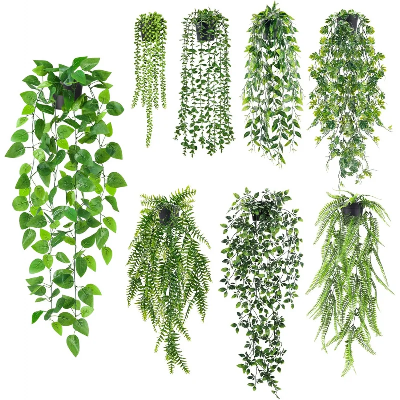 

8Pcs Fake Plants Hanging Artificial Ivy Vine Faux Eucalyptus Hanging Plants for Home Boho Wall Shelf Indoor Outdoor
