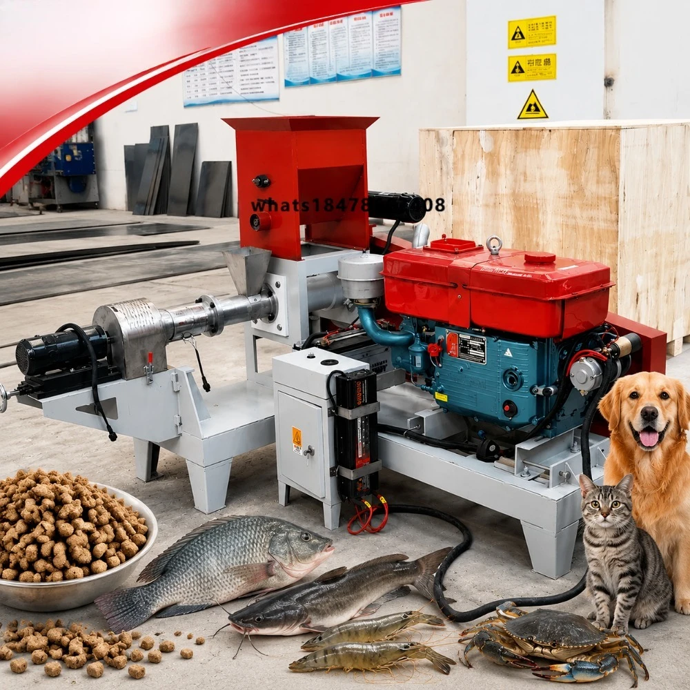 Engine Floating Fish Feed Pellet Machine 100kg/H 0.8~12mm Small Farm Use Pet Food Shrimp Fish Feed Extruder Price