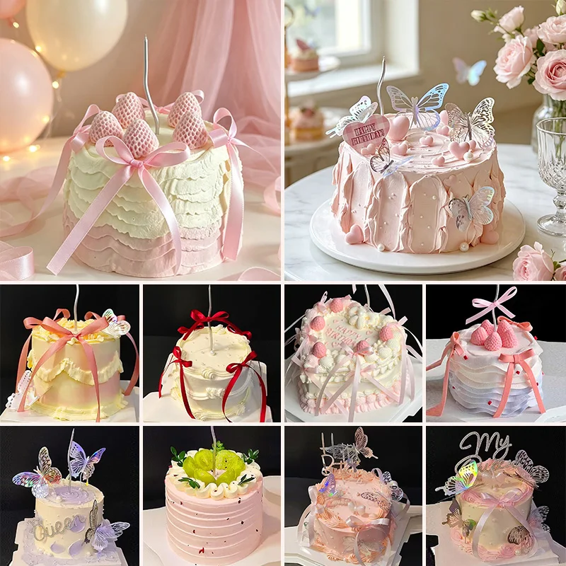 6 Inch Pink Decorated Fake Cake Model Simulation Birthday Cake Mold Plastic Decoration Window Sample Display Party