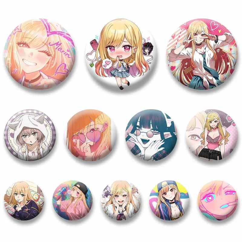 Cute Anime Girl Kitagawa Marin Enamel Pins Handmade Cartoon Snap-in Brooch Manga Badge for Backpack Clothing Cosplay Accessories