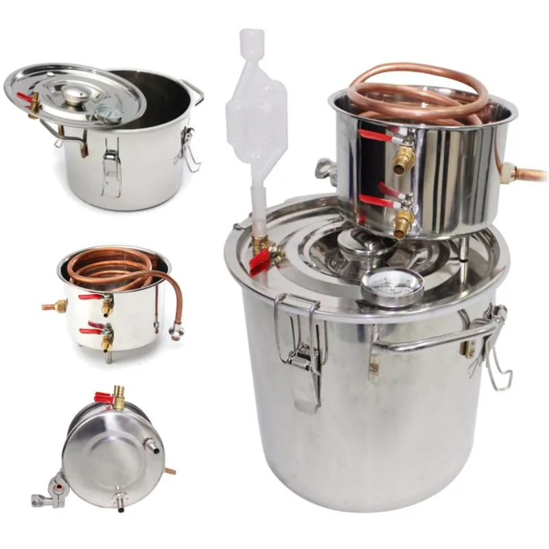 

8L/22L Essential Distiller Alambic Moonshine Alcohol Still Stainless Copper DIY Home Brew Water Wine Oil Brewing Kit