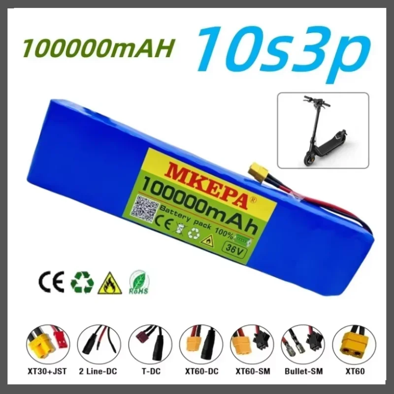 36V 100Ah 18650 Rechargeable Lithium Battery Pack 10S3P 1000W Power Modified Bicycle Scooter Electric Vehicle with BMS