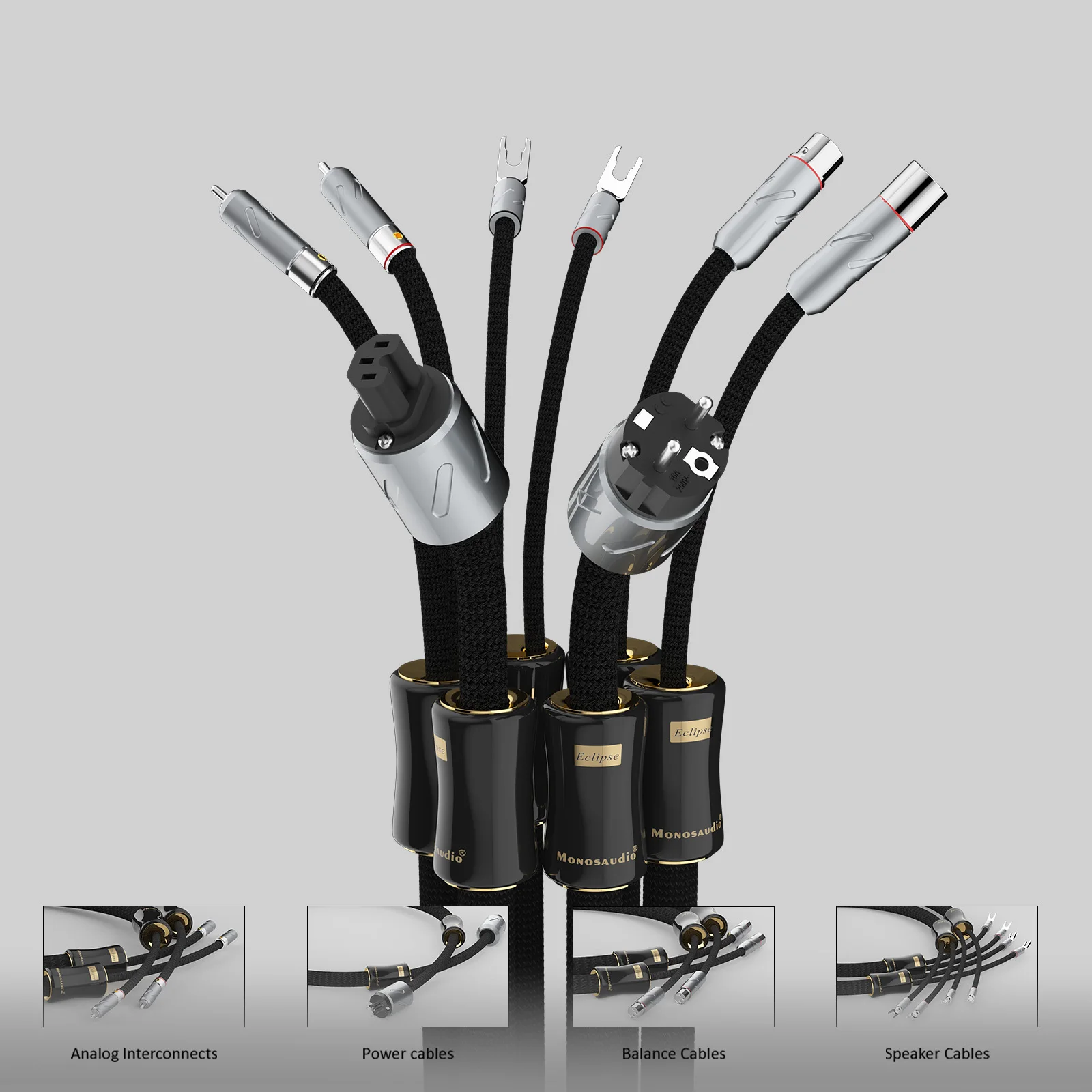 Monosaudio 6N Pure Silver Power Cable 11AWG Eclipse EU/AU/US Interconnect Power Cord Cable Schuko Socket Plug