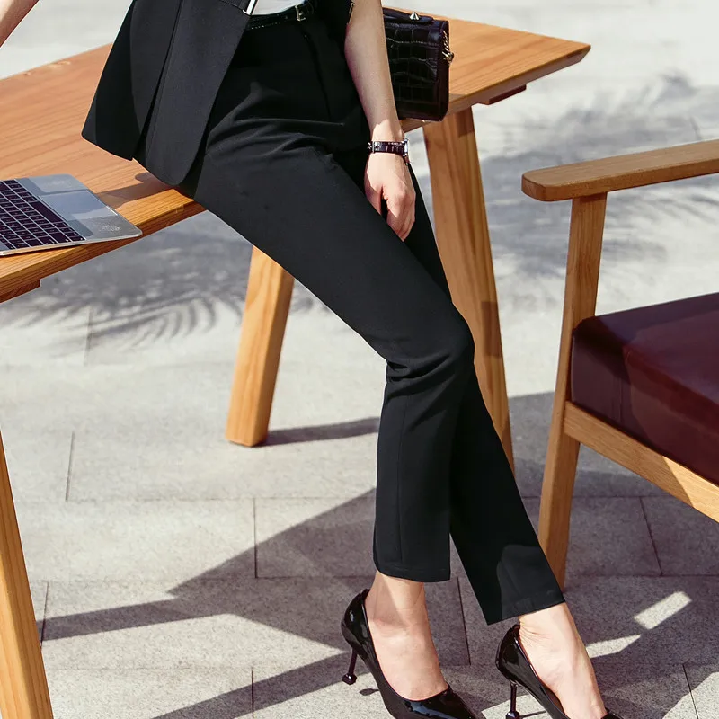 

Formal Summer New Office Ladies Slim Mid Waist Pencil Trousers Fashion Women Ankle-Length Pants Plus Size