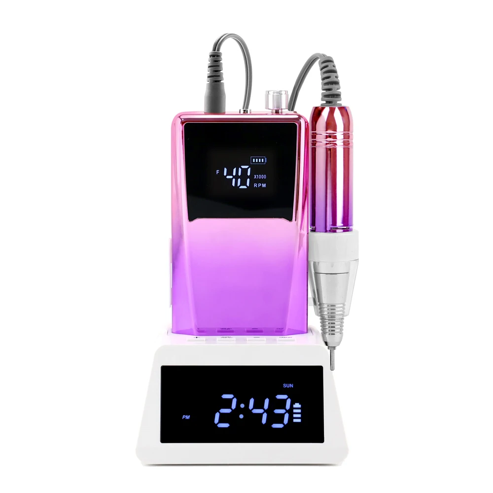 Motore in carbonio 35K portatile 35000 giri/min trapano per unghie manicure lucidatura batteria ricaricabile con base di ricarica intelligente