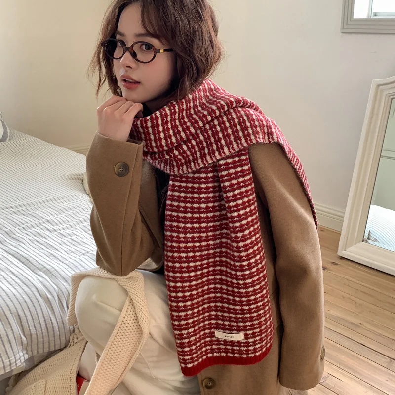 

Новый высококачественный женский шерстяной шарф в стиле ретро, осенне-зимняя атмосфера, теплый вязаный утеплитель для шеи, утолщенный морозостойкий шарф