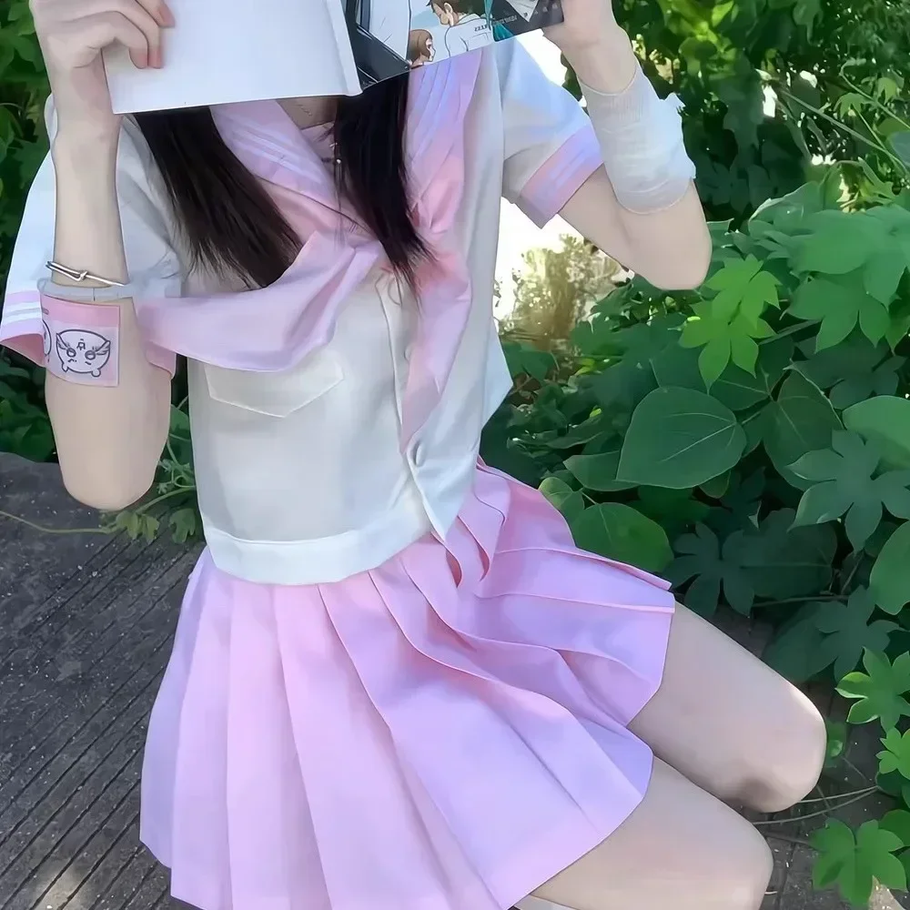 Tuta da marinaio per studentessa giapponese uniforme scolastica per ragazze marinaio da donna Fuku coreano Jk uniforme vestiti scolastici rosa Seifuku