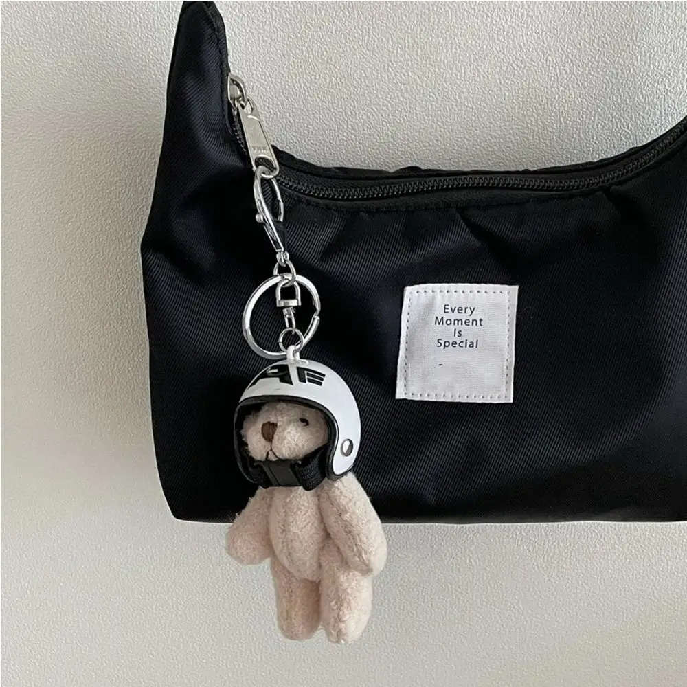 The Four Limbs Moves Helmeted Bear Keychains Creative Key Buckle Car Key Ornaments Plush Key Chain PP Cotton Bag Pendant Gifts