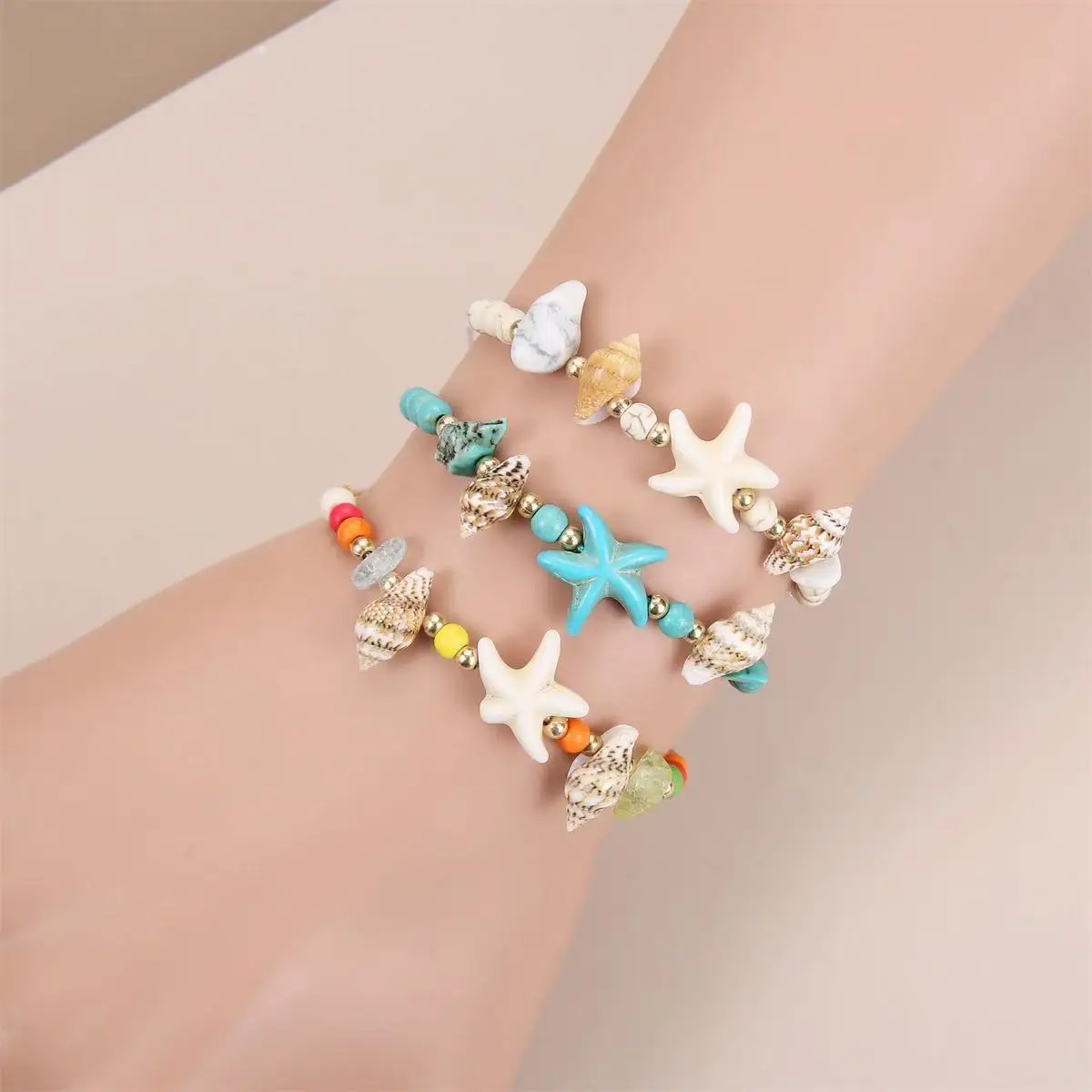 12-piece Set Of Hawaiian-style Turquoise Starfish And Conch Woven Bracelet, European And American Summer Beach Style Bracelet view 3