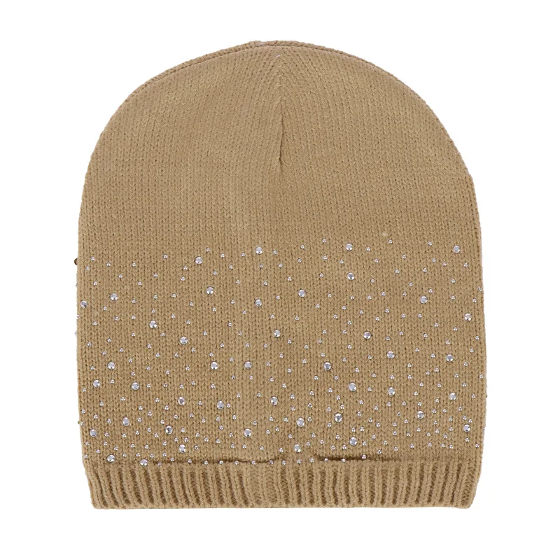 Female fashion headdress casual outdoor ski cap female thick section warm hat ladies half face full drill warm knit hat F10