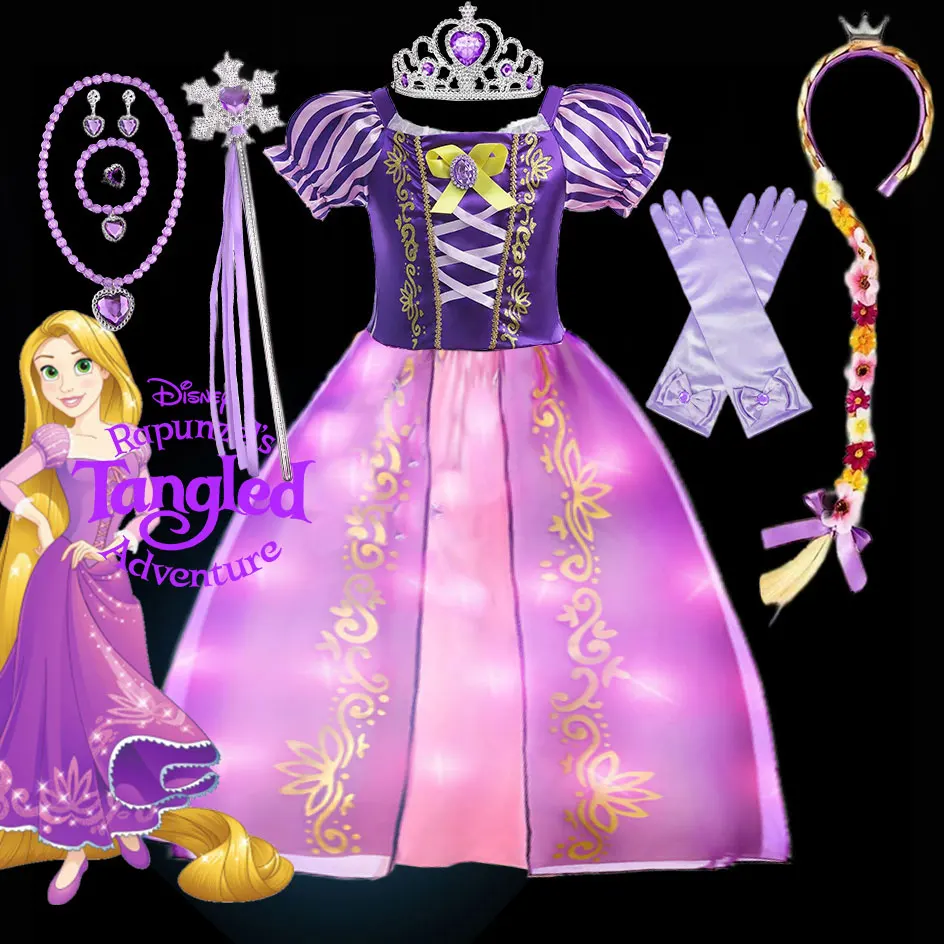 

Little Girls Fairy Princess Rapunzel Dress Light up Disney Tangled Costume Children Pageant Apparel Birthday Halloween Frock LED