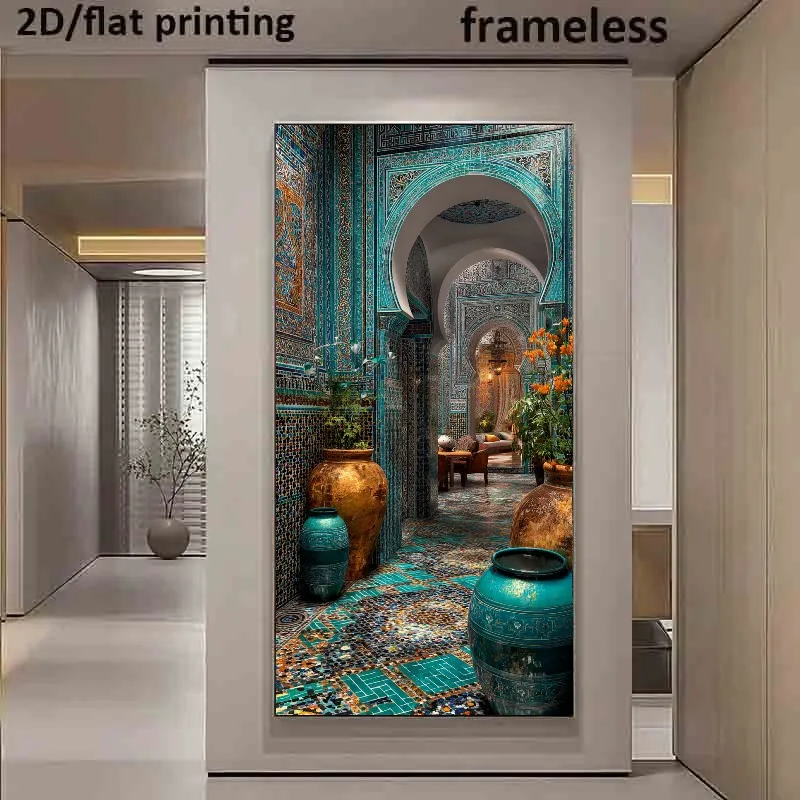 2D Flat Large Modern Moroccan Mosaic Canvas Wall Art - Unframed Contemporary Moroccan Canvas Prints for Living Room Decorations