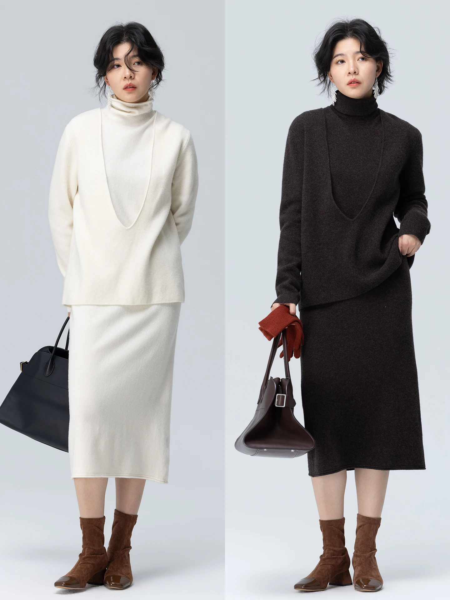 

WeTHEE Wool Blend High Collar Vest Dr Layering Middle Length Inner Wear Women's Sweater Faion Commute Sle Loose Fit