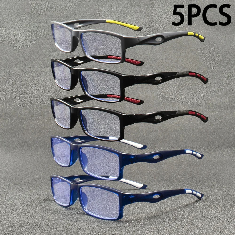 5PCS Sport Style Nicht verschreibungspflichtige Lesebrille Anti-Blaulicht Rechteckige Vollrandbrille, PC-Rahmenmaterial