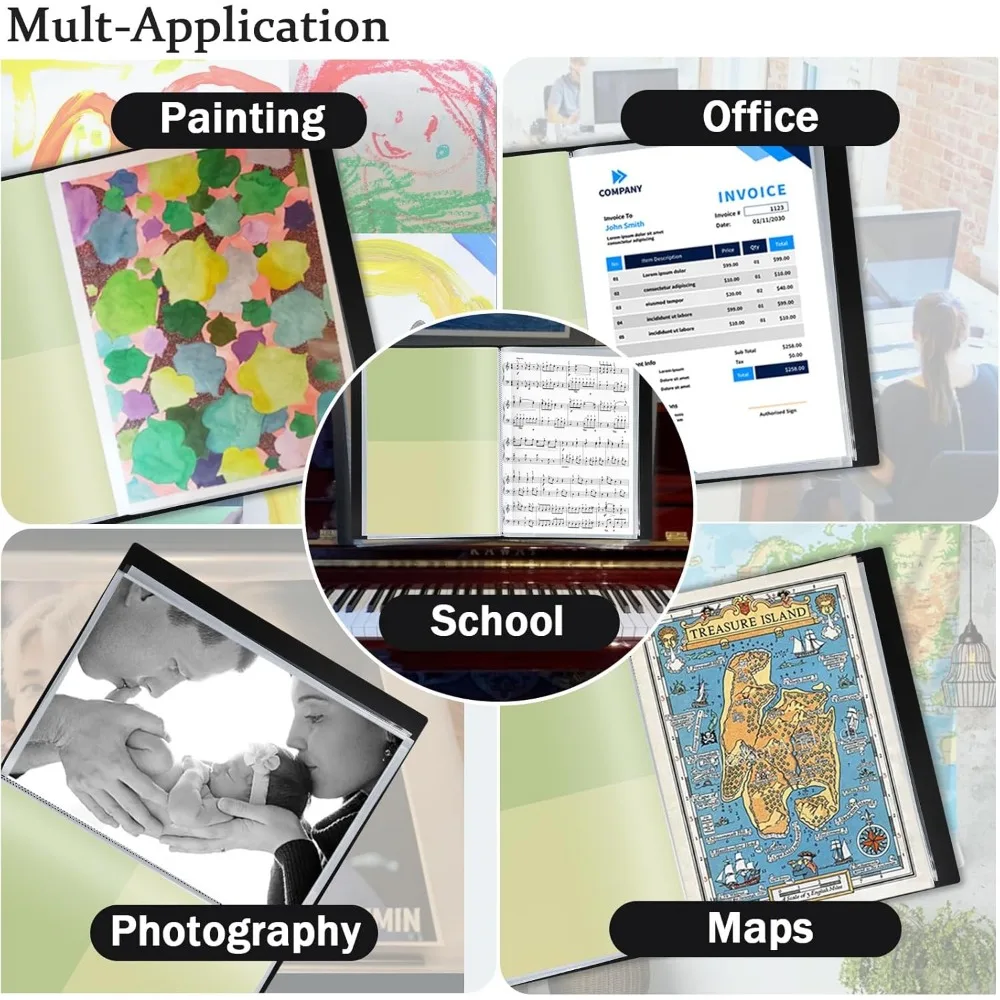 A3 Art Portfolios Case 40 Pages,Marble Black Diamond Painting Storage Book,Pocket Protector with Index Stickers,Clear Portfolio