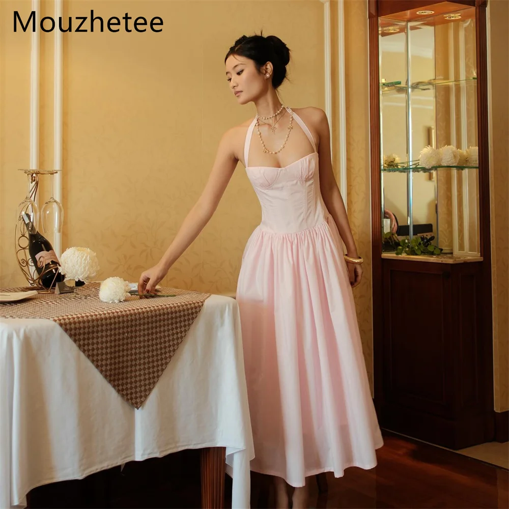 

Mouzhetee Elegant A-Line Spaghetti Strap Dresses Formal Party Gowns for Women Simple Pink Pleat Prom Gown Customize 2025