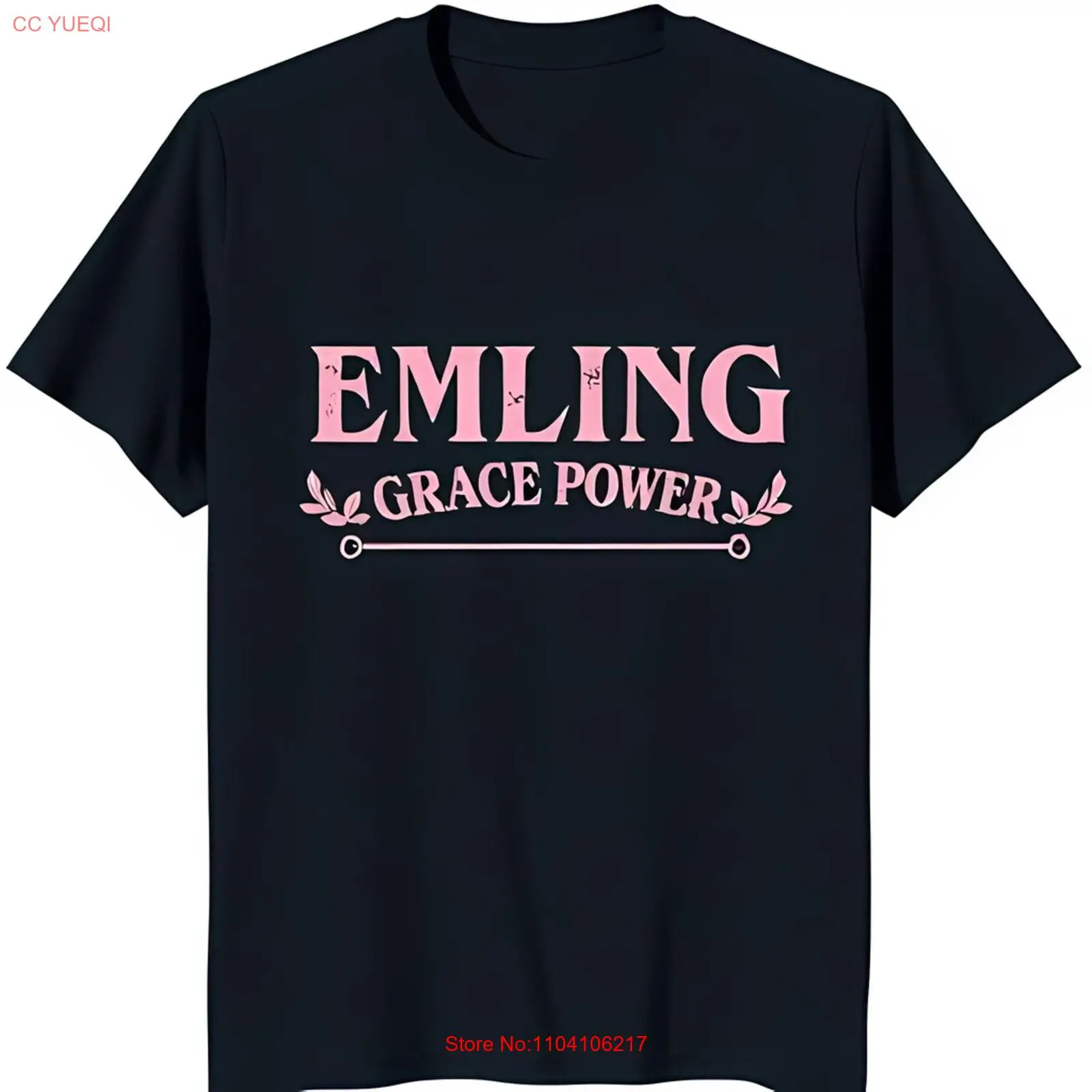 Stylish Black T-Shirt with Elegant Pink 'EMLING POWER' Graphic