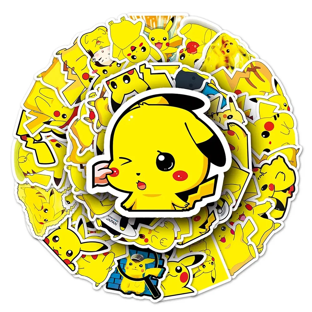 10/30/50PCS Kawaii Cartoon Pokemon Pikachu Stickers Decals Decorative Water Bottle Fridge Laptop Anime Sticker for Kids DIY Toys