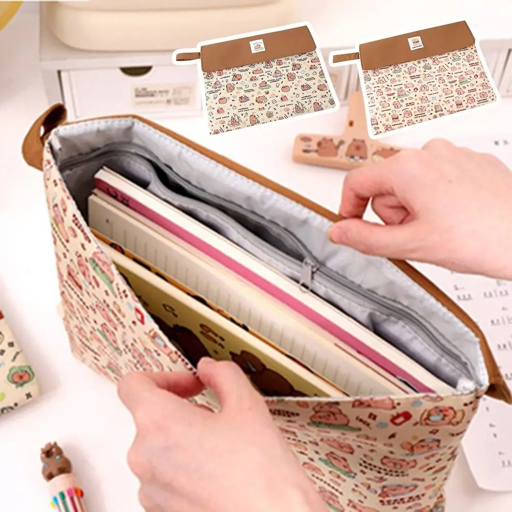

Cute Large Capacity Capybara File Bag Canvas Learning Supplie Pen Bag Hand-held Tutoring Bags