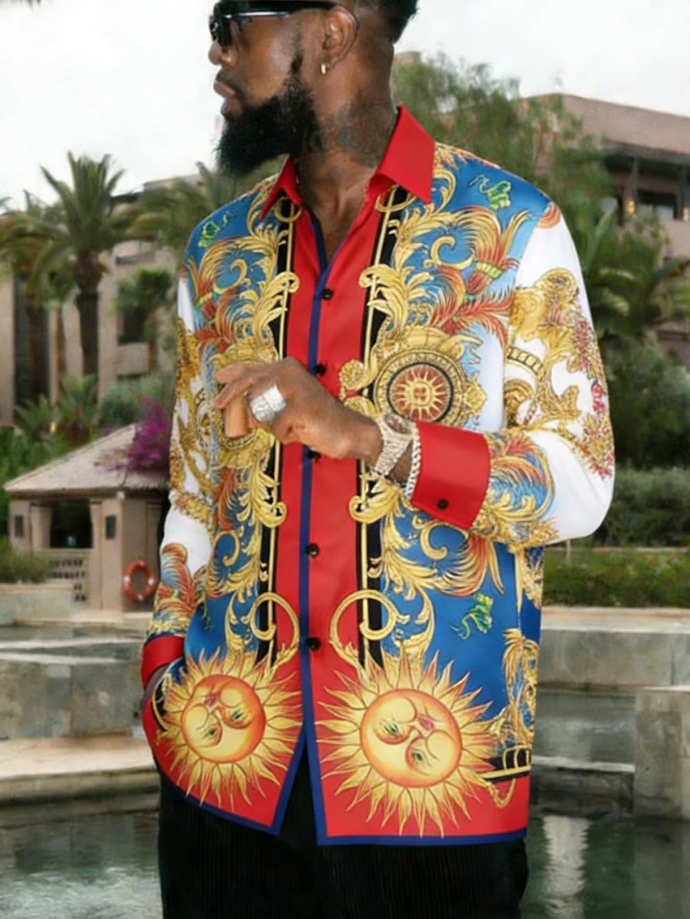 Men's Retro Long Sleeve Shirt Baroque Vine High Definition Pattern 3D Printed Shirt Hawaiian Outdoor Party Social Men's Clothing