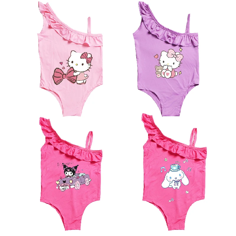 Anime Sanrio Hello Kitty Cinnamoroll strój kąpielowy lato słodkie nadruk kreskówkowy dziewczynka jednoczęściowy strój kąpielowy dla dzieci prezenty