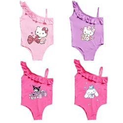 Anime Sanrio Hello Kitty Cinnamoroll strój kąpielowy lato słodkie nadruk kreskówkowy dziewczynka jednoczęściowy strój kąpielowy dla dzieci prezenty urodzinowe