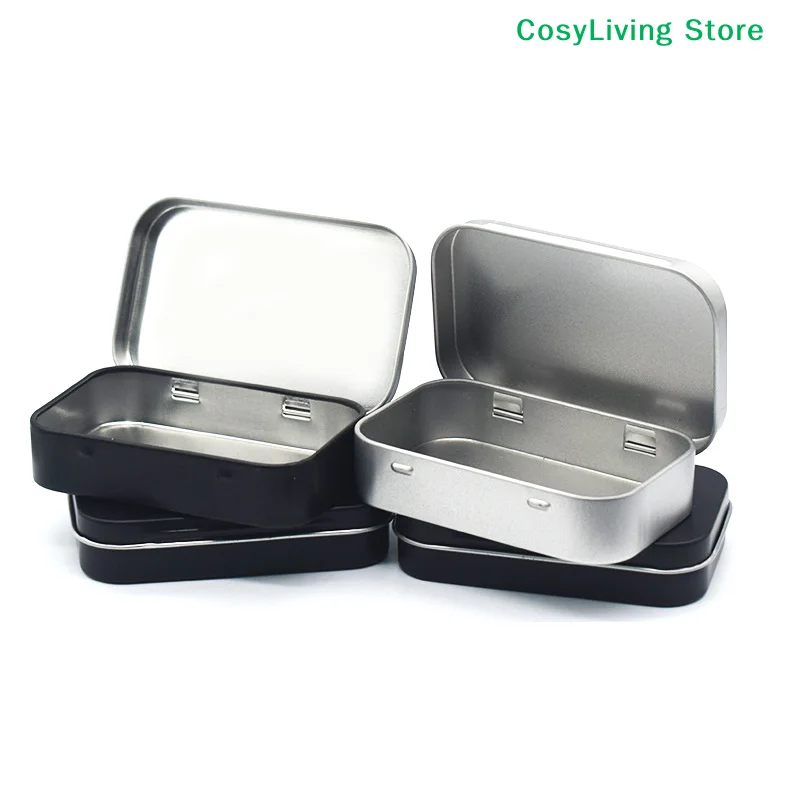 Mini Metal Empty Tin Box Rectangular Tinplate Push Candy Pill Cases Bins Jar Hinged Containers Small Organizer Storage Box