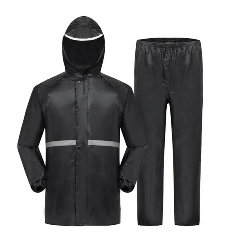 2pcs Hooded Coat & Pant Rain Suit For Women Men Outdoor Waterproof Rain Gear With Reflective Strip Motocycle Riding Raincoat