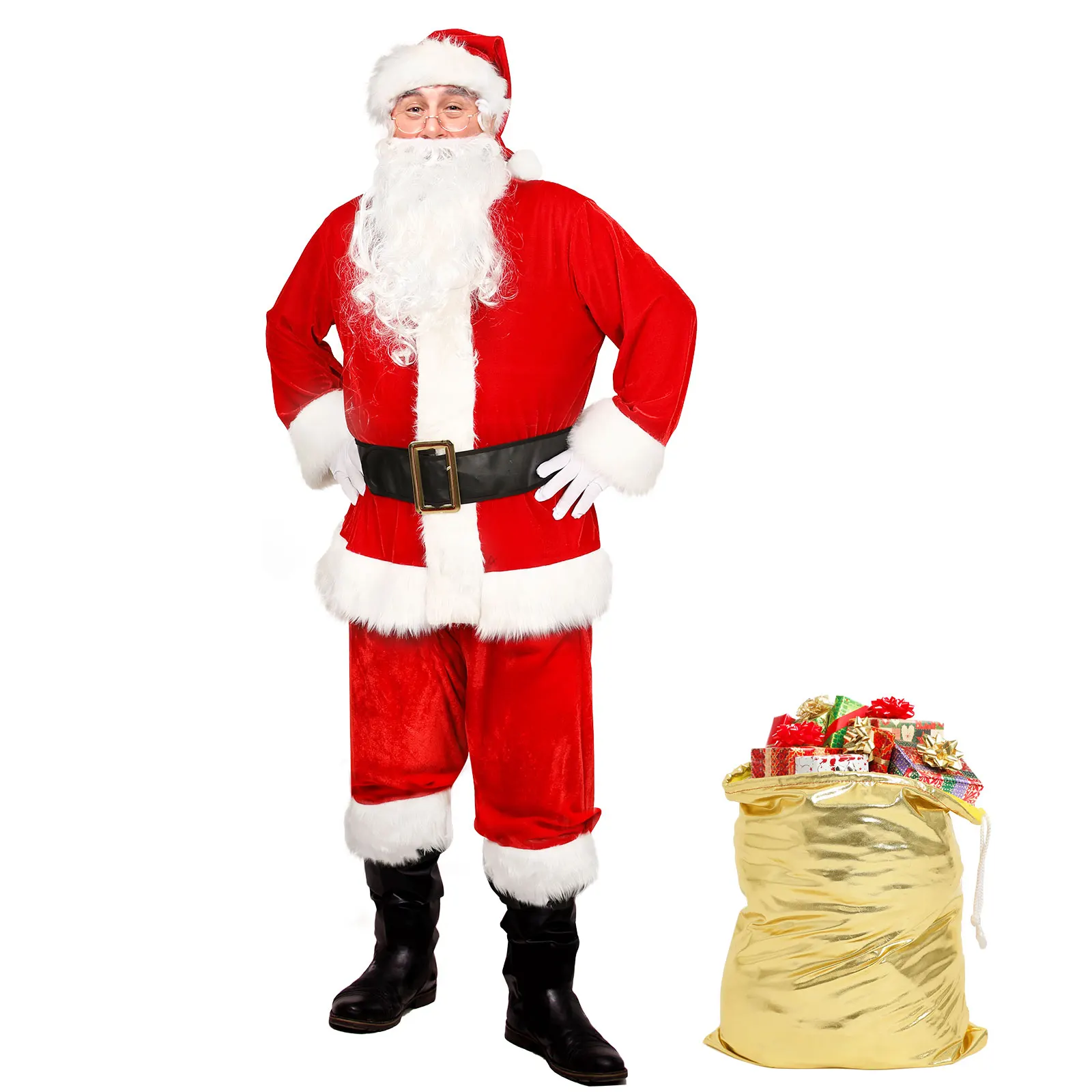 

Christmas Santa Claus Costume Plush Santa Costume Adults Santa Suits Luxury Holiday Costume Halloween Cosplay Costume Props