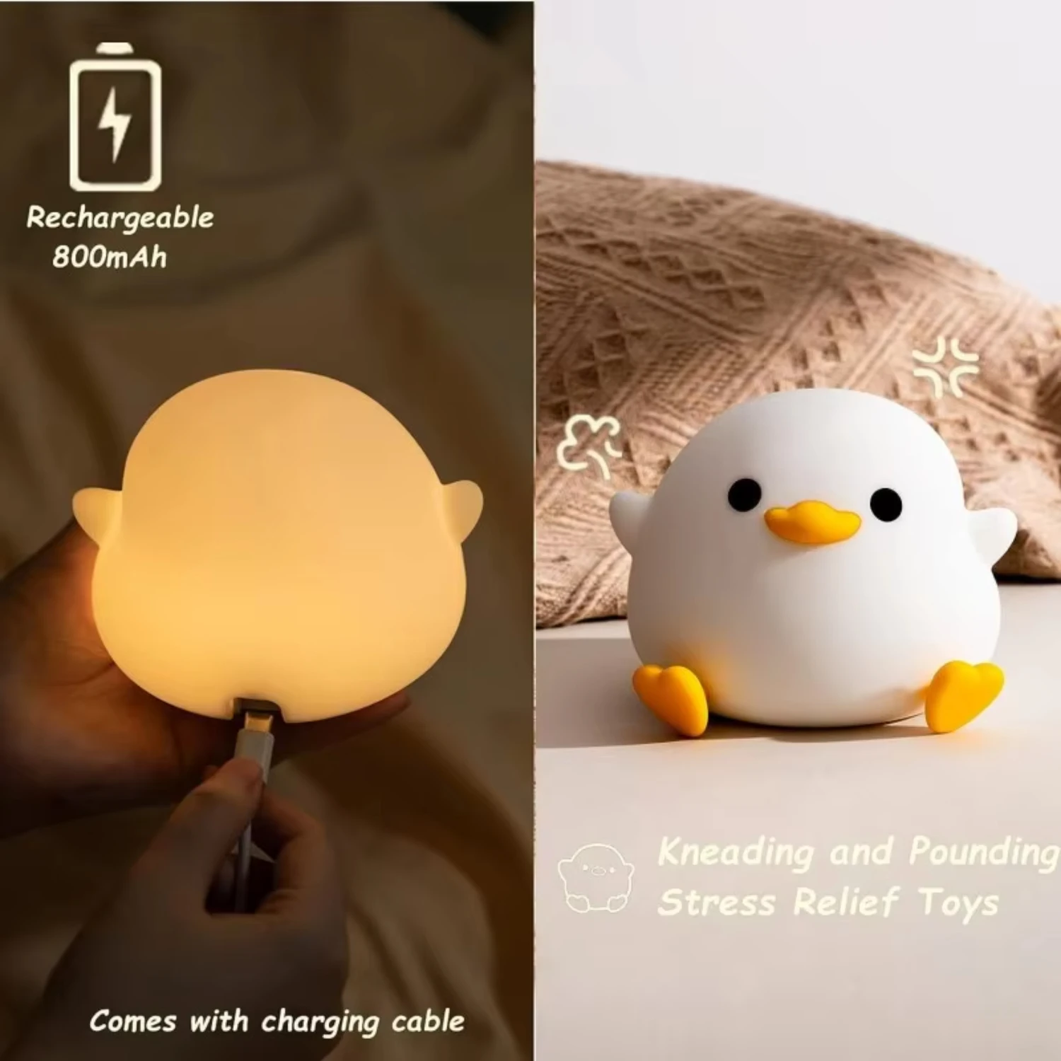 DoDo Duck Night Light Cute Duck Silicone Dimmable Nursery Nightlight Rechargeable  Bedside Lamp Baby Bedrooms Living Room