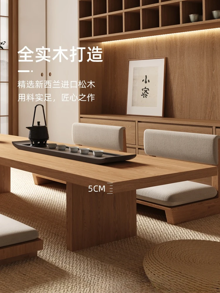 Log tea table Zen simple low table sitting small coffee table all solid wood tea  and chair combination