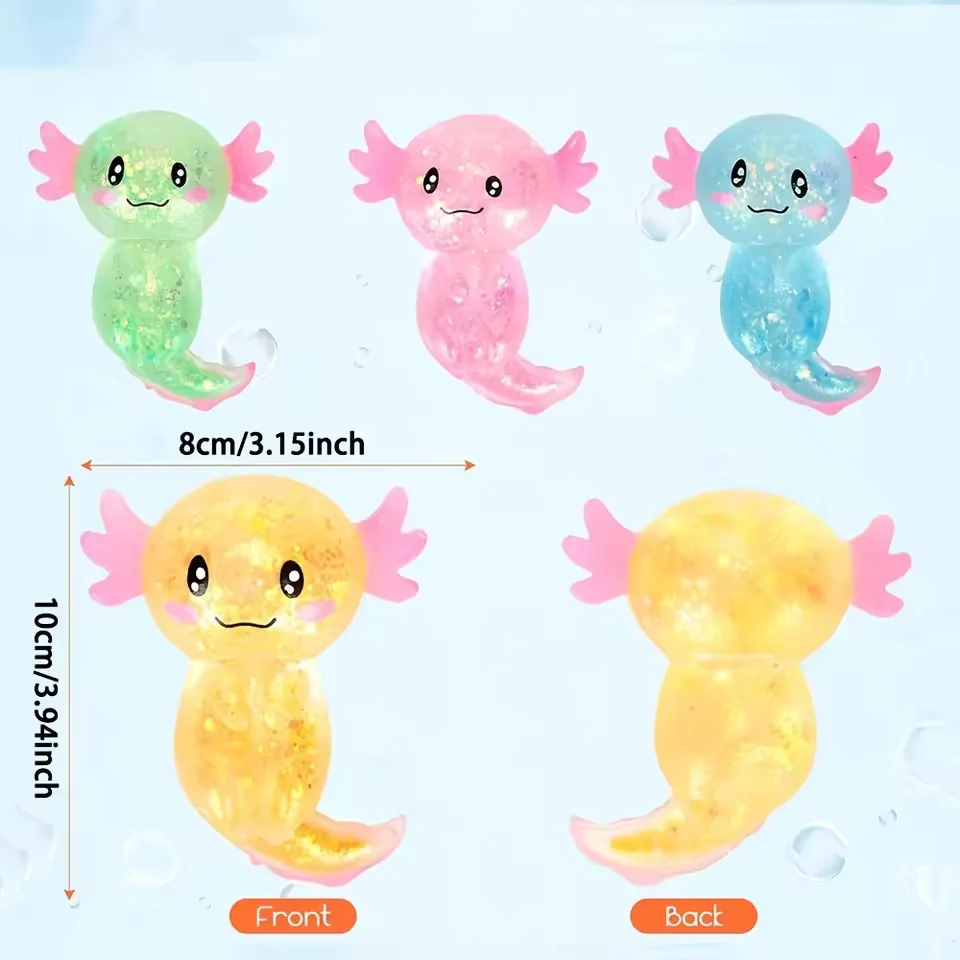 4pcs Colorful Salamander Toys Cute Malt Sugar Filled Stretchy Axolotl Fun Squeeze Birthday Supplies Party Favors Color Random
