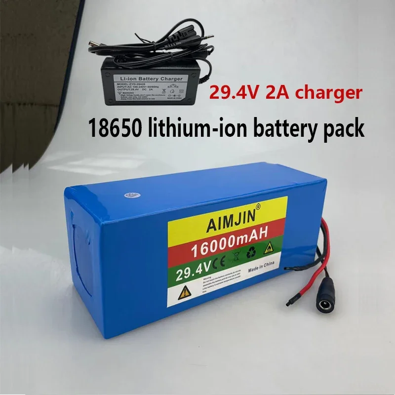 Batterie lithium-ion 7S5P 24V 16Ah 18650 de haute qualité, avec BMS intelligent intégré, chargeur 29.4V