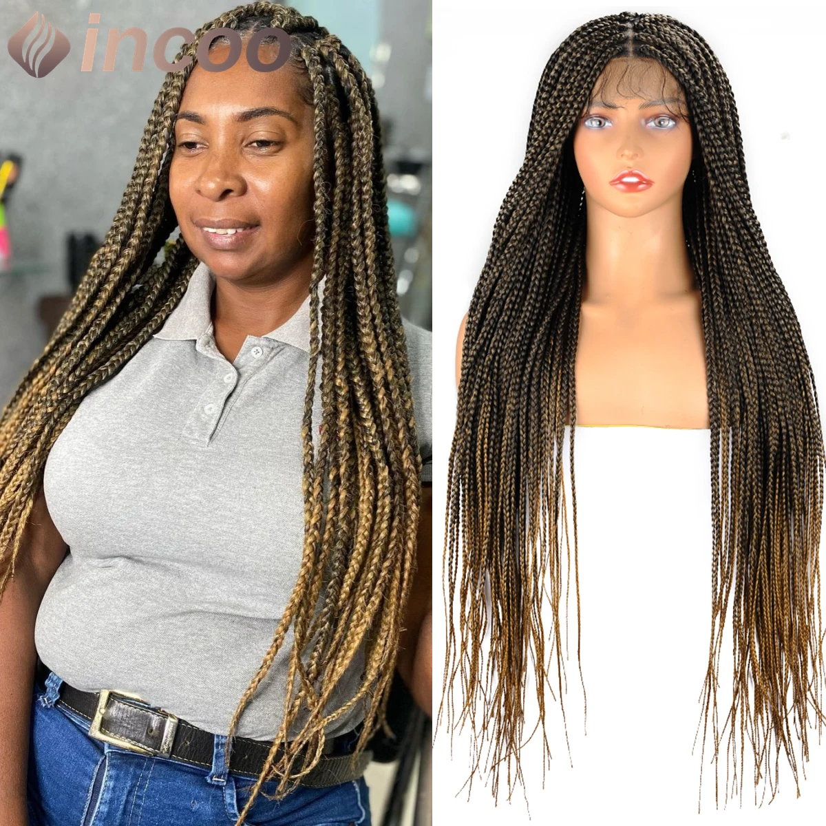 Volle Spitze Frontal Perücken Cornrow verdrehte blonde geflochtene Perücken schwarze Frauen Box geflochtene Spitze Front Perücke Göttin Zöpfe synthetische Perücken