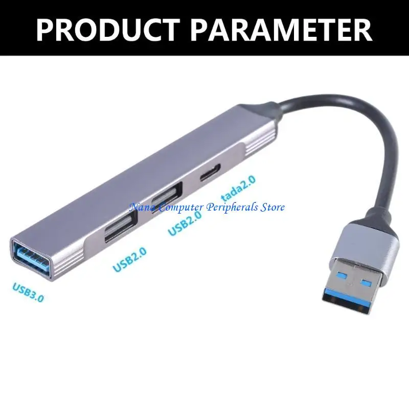 F68C 4-портовый USB-концентратор из алюминиевого сплава с адаптером TypeC 2USB2.0 1USB3.0 Док-станция 4 в 1