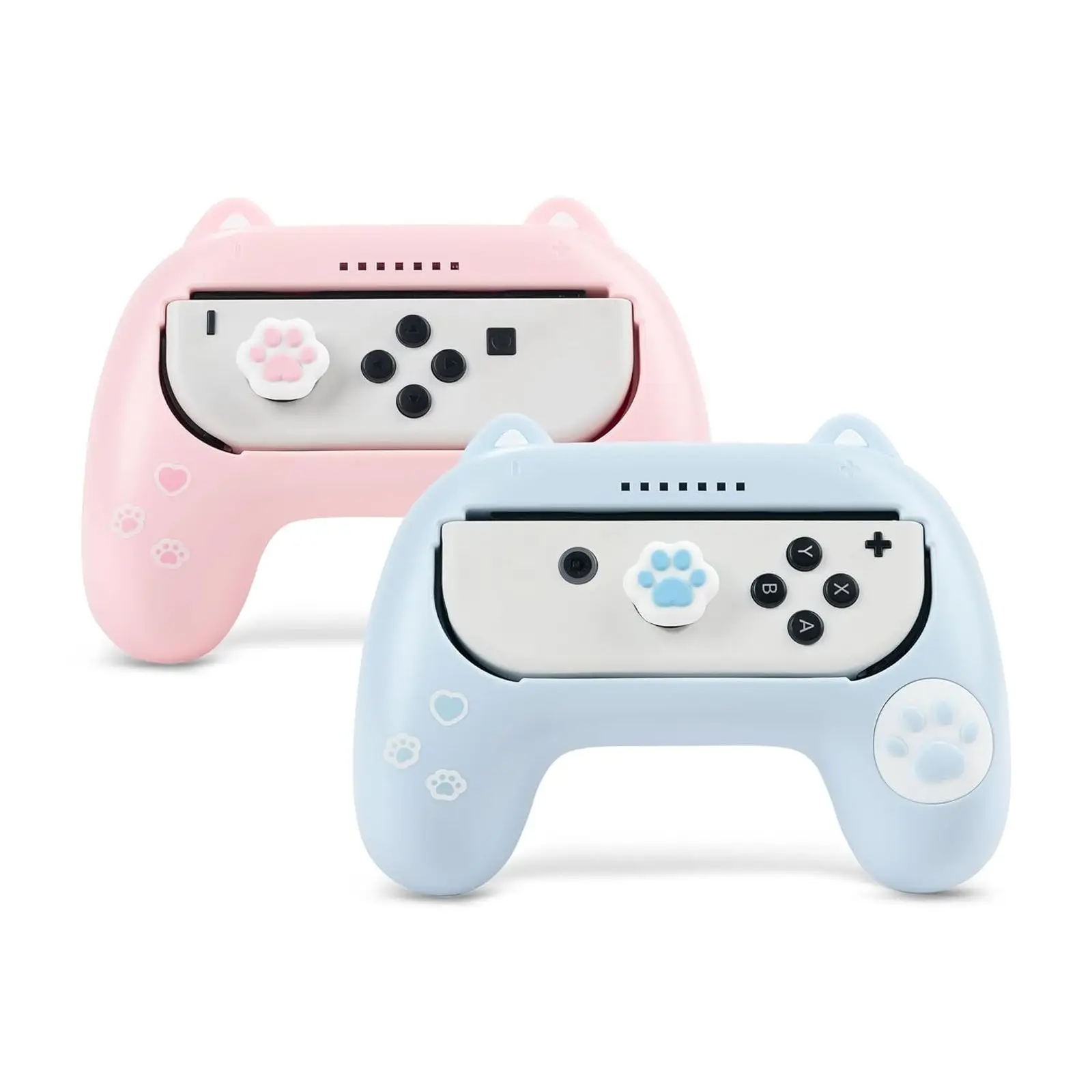 

GeekShare Grips Enhancer для контроллеров Nintendo Switch/OLED Joy-Con с 2 ручками для большого пальца, кошачьими ушками, розовые и синие