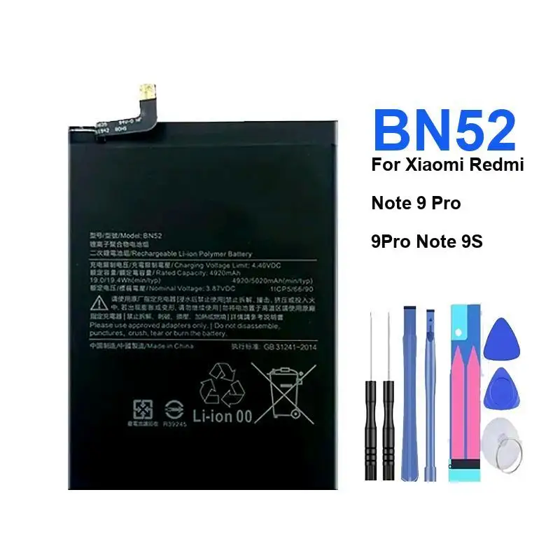 For Xiaomi Redmi Note 9 Pro 9Pro 5020Mah BN52 Mobile Phone Battery Environmentally Friendly