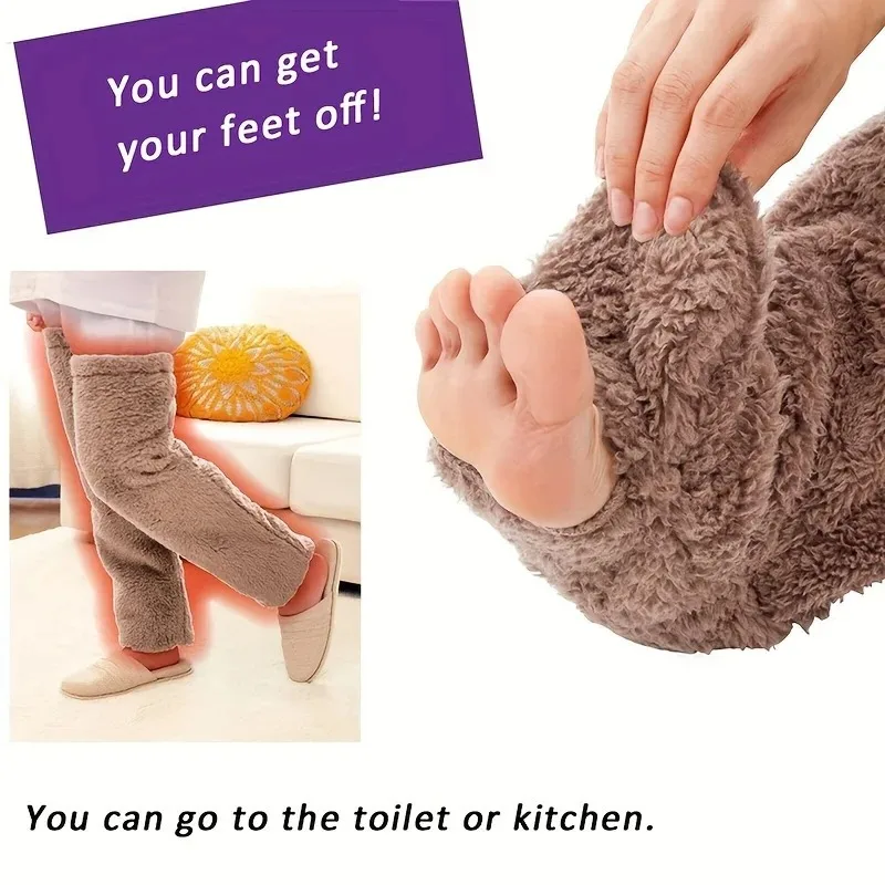 1 Pair Winter Warm Adding Fleece Double Sided Plush Design High Tube Knee-High Socks, Knee Pads for Women, Leg Warmer