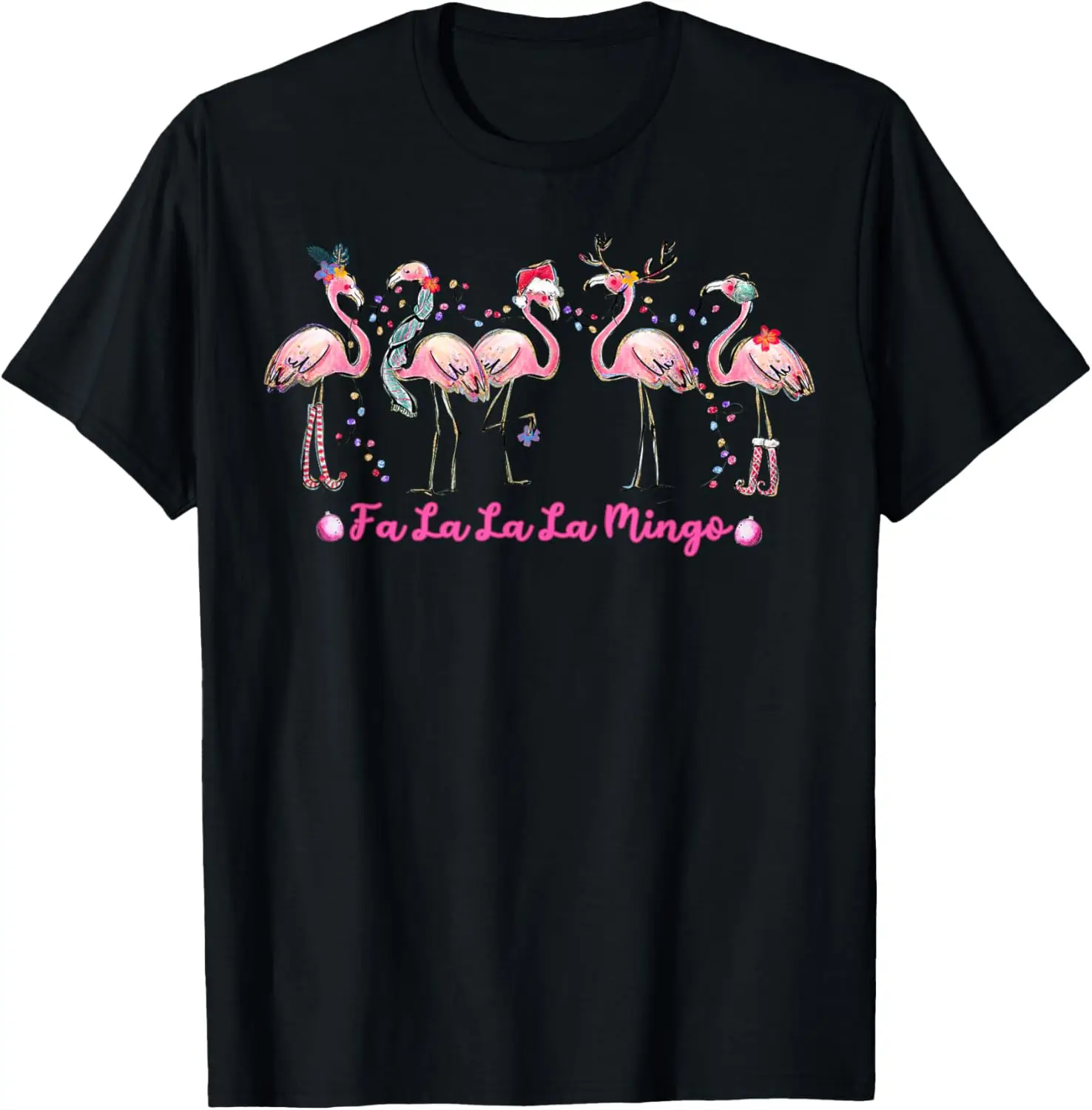 Fa La La La Mingo Flamingo Christmas Holiday Graphic T-Shirt Soft Cotton Casual Crewneck Tee