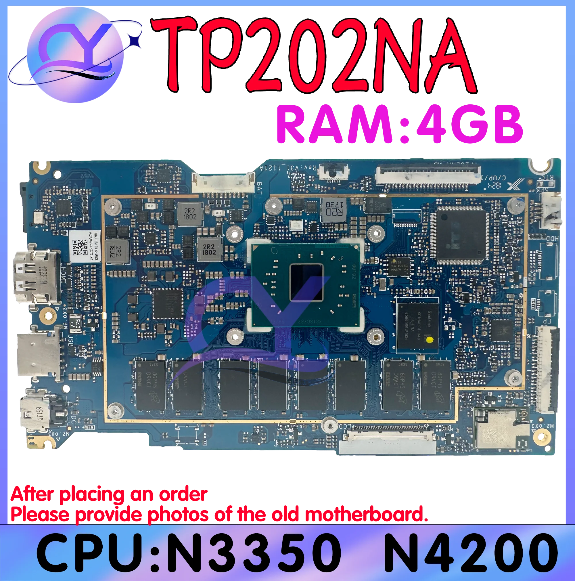 TP202NA Mainboard With N3350 N4200 2GB/4GB-RAM For ASUS VivoBook Flip 12 TP202N TP202NAS J202NA Laptop Motherboard