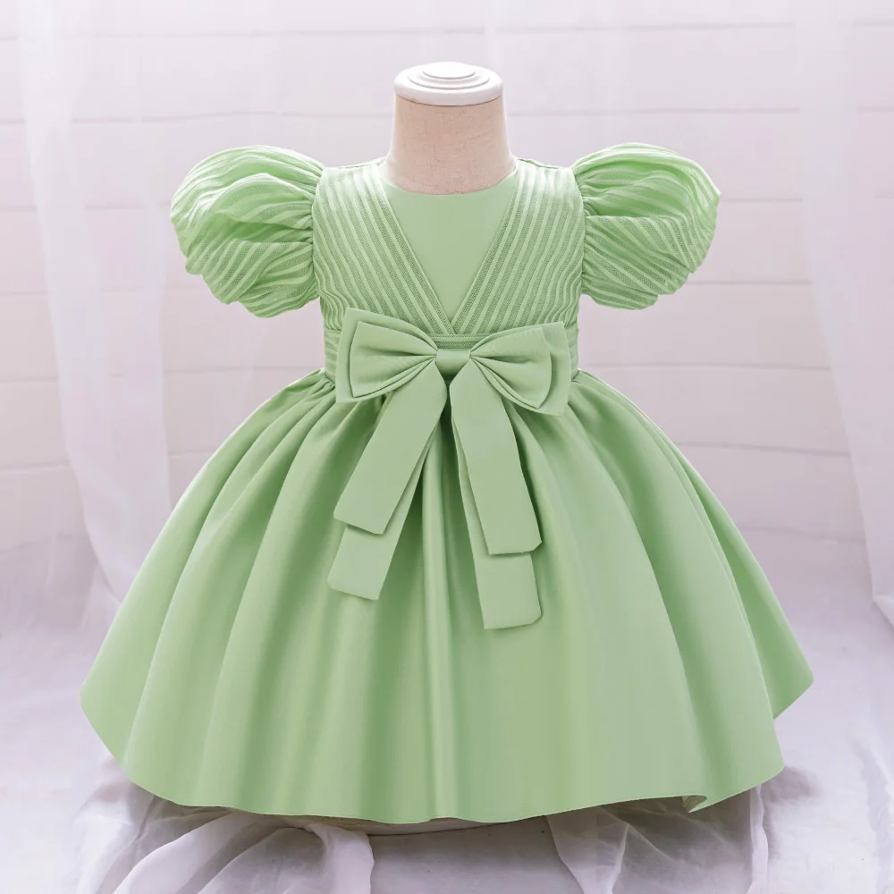 

Baby Girls Birthday Party Dress Puff Sleeves Pinkycolor Summer Kids Baptism Flower Clothes Weddings Princess Eids Gown Vestidos