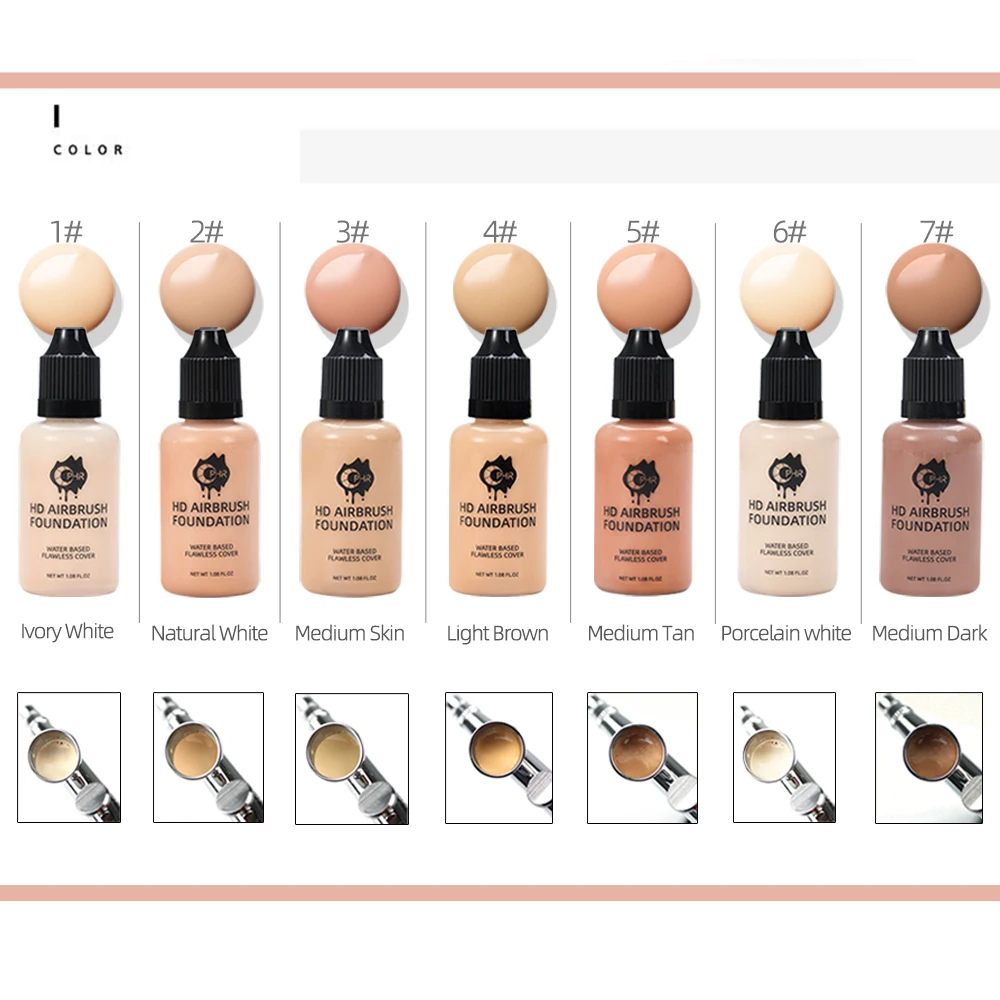 OPHIR-base de aerógrafo profesional, 30ml/botella, 7 colores para elegir, base de maquillaje en aerosol para Kit de aerógrafo TA007