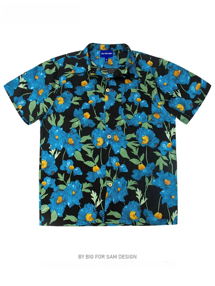 

Bigforsam American Sle Cuban Collar irt ort Sve ex Summer Hawaii Print Breathable Cotton Casual irt for Couples